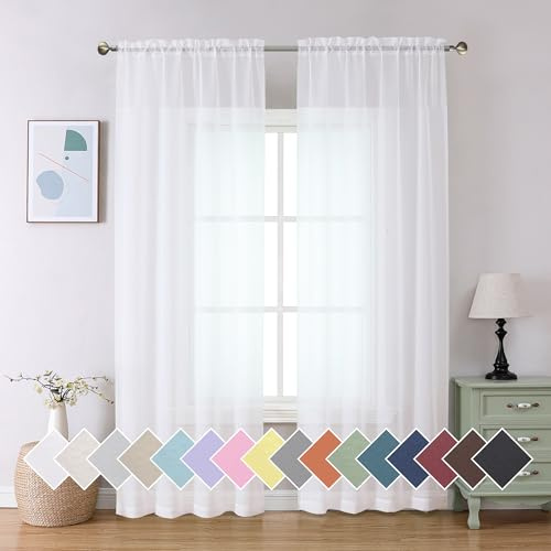 Aiyufeng 2 Pack: Basic White Sheer Curtain Drapes for Living Room 84 Inch Length 2 Panels, Light Filtering Voile Drapes for Bedroom, Patio, Sliding Door, Each 40 W x 84 L