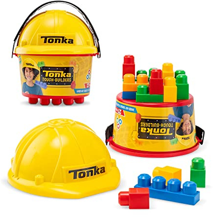 Construction Helmets and Block Bucket, Tonka, Construction Play Set, Building Toys for Creative Play, Role Play, Gift for Boys Girls Age 3+