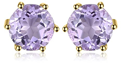 JewelryPalace Round 0.9ct Natural Amethyst Stud Earrings for Women, 925 Sterling Silver 14k Yellow Gold Plated Stud Earrings for Her, Fashion Brown Gemstone jewelery sets