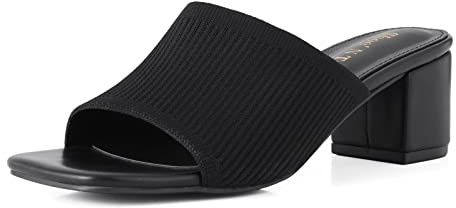 Shoe'N Tale Heeled Sandals Women Square Toe Mules (7, Black)