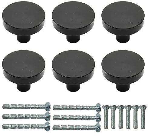 FralnFit Cabinet Knobs Set, 6Pcs Black Handles for Cupboards, Matt Black Cupboard Handles, Aluminum Alloy Wardrobe Door Knobs with 6 Screws, Round Drawer Knobs for Bedroom Kitchen Bathroom (Black)
