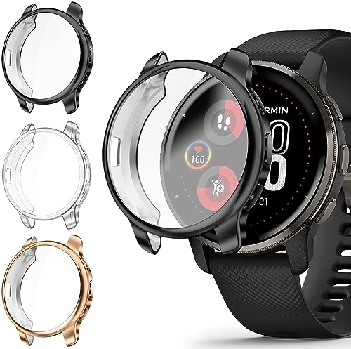 Fintie 3 Pezzi Cover per Garmin Venu 2 Plus, Protezione Morbide TPU Custodia con Pellicola Protettiva