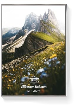 KHG Premium-Bilderrahmen 50x70 cm silber, stabile Glasfront, für Zuhause | stabile Glasfront & Kunststoff-Rahmen für Fotos, Poster, Zertifikate & Collagen, vielseitig einsetzbar, praktisch