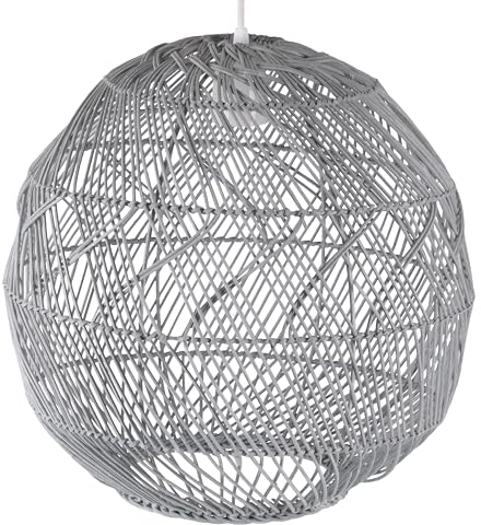 Decorasian Paralume boho in rattan – cesto paralume per lampada a sospensione con portalampada E27 – Lampada a sospensione in rattan – grigio
