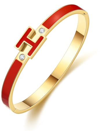 Hothink H Bracciali da donna, braccialetto rigido a H, delicato braccialetto placcato oro 18 carati, regalo per Pasqua, Natale, festa della mamma da donna