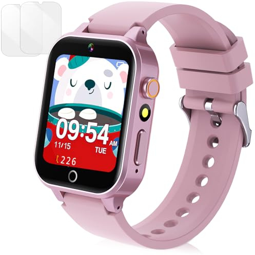 ST-CARE Kids Smart Watch with Camera, Video, Music Player, Alarm Clock, Stopwatch, Calendar, Pedometer, 1.54'' HD Touchscreen, Shockproof, IP68 Waterproof for Girls Boys 6-12 Years Old (Pink)