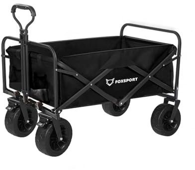K IKIDO Carro de mano plegable, carrito de transporte – Carro de playa con ruedas grandes, carrito de jardín, gran capacidad, mango ajustable, camping al aire libre, compras, capacidad de carga de 100
