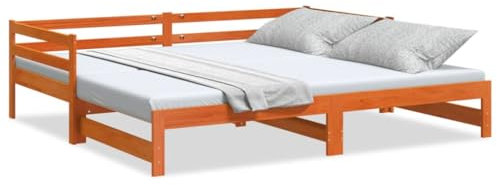 Tidyard Tagesbett Ausziehbar Sofa Gästebett Sofabett Bett Bettsofa Schlafsofa Holzbett Ausziehbett Bettgestell Wachsbraun 80x200 cm Massivholz Kiefer