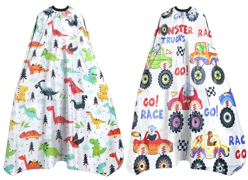 Cragmut 2 Stück Friseurumhang für Kinder, Haarschneideumhang mit Verstellbarem Schnappverschluss Cartoon Dinosaurier Haarschnitt Cape Barber Cape für Jungen und Mädchen