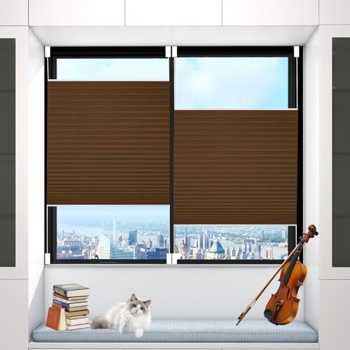 Plissee Ohne Bohren Verdunkelung 70 x 210 cm Sichtschutz Und Sonnenschutz Faltrollo Plisseerollo mit Klemmträger Easyfix für Fenster & Tür, Braun