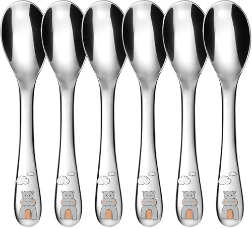 GRÄWE Kinderlöffel 6-teilig, Löffel Set, Edelstahl, Besteck für Jungen Mädchen, Kinderbesteck, Motiv Flusspferd