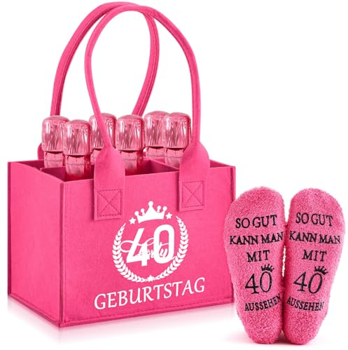Jadive Prosecco Damen Handtasche Filztasche für 6 Flaschen, 40 Geburtstag | Filz Material Flaschentasche, Lustige Geschenke, Muttertag und Geburtstag, Flaschenträger Einkaufstasche