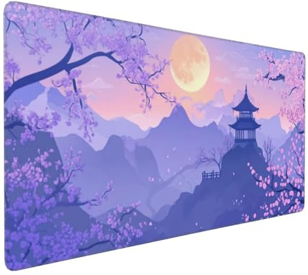 Mouse Mat XXL,Mouse Pad XXL Extra Large Mousepad Gaming Computer Keyboard 700x300mm Smooth Water-Resistant Surface Anti-Slip Rubber Base Soft Cloth for Home Office Gamer Purple Mountain Tower A1577