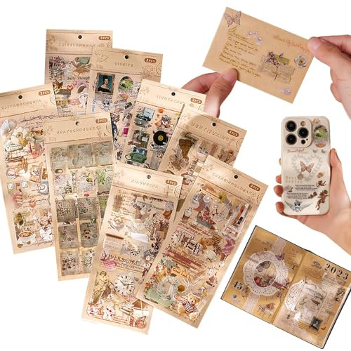 HUAEDNWKYI Adesivi per Scrapbooking Vintage,Set di Accessori per Diario Artistico - Adesivi per Scrapbooking, 24 Pezzi, Design Creativo, Carta Washi, Vari Temi, Adatti per Uomini e Donne