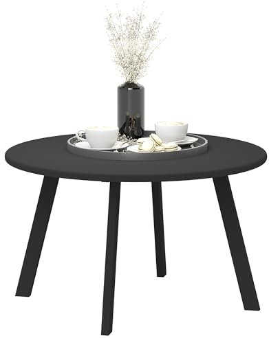 Outsunny Beistelltisch Balkontisch aus Metall Rund Kaffeetisch wetterfest Gartentisch pflegeleicht Sofatisch Outdoor Tisch für Balkon Garten Terrasse Veranda Wohnzimmer Ø70 x 42H cm Schwarz