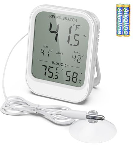 ORIA Termómetro Digital para Refrigerador, Termómetro para Congelador con Sonda Impermeable, Pantalla LCD, Alarma de Temperatura, Valor Mínimo/Máx para Refrigerador, Congelador y Acuario