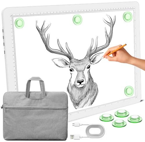 Phylosal Bloc lumineux magnétique A3 avec sac, boîte lumineuse super lumineuse avec bouton latéral, tableau lumineux Diamond Art pour le traçage et le dessin, table lumineuse USB pour croquis