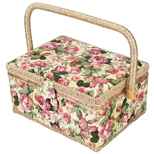 Nähkästchen Nähen Aufbewahrungsbox Handwerk Nähen Werkzeug Schicht Nadel Faden Korb Floral Fingerhut Faden Nadel Nähen Organizer Zubehör(Style C)