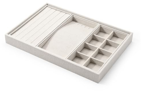 Papten Stapelbar Schmucktablett Aus Leinen, Schmuckaufbewahrung Schublade | Schmuckeinsatz für Schubladen Jewelry Organizer Drawer Schubladeneinsatz Schmuck Tablett für Organize Ohrringe Armband Ringe