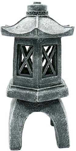 Japanese Stone Lantern, Japanese Pagoda Statues, Waterproof Solar Pagoda Lantern, 3.9x3.9x9.5 inch Decorative Stone for Garden Yard Lawn Balcony, Patio, Solar Statues