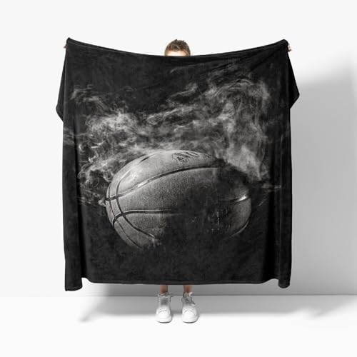 Coperta Pile 150x200 cm Modello Sportivo Da Basket Coperta Plaid Pile Divano Blanket in Flanella, Nero Coperta Letto Singolo Calore Morbida, Coperta Leggera Per Campeggio e Viaggi