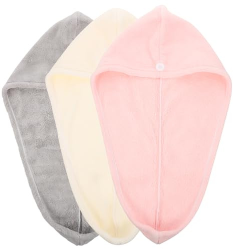 3 Stück Haarhandtücher aus Coral Fleece, Schnell Trocknend für Mädchen | Leicht, Wasserabsorbierend und Tragbar, Doppellagig, Weiß Rosa Grau, Polyester Baumwolle