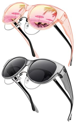 TYXHXTF 2Pcs Polarisierte Überzieh Sonnenbrille, Überbrille für Brillenträger, UV Schutz Übergroß Rahmen, Ultra Leicht Fahren Brille für Damen Herren