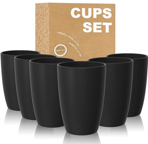 Wrova Unbreakable Plastic Cups 450 ML Tumbler Glasses Set of 6 Cup Set | Lightweight Juice Drinking Glasses Reusable Plastic Cup Dishwasher and Microwave Safe Tumbler Cup - Black