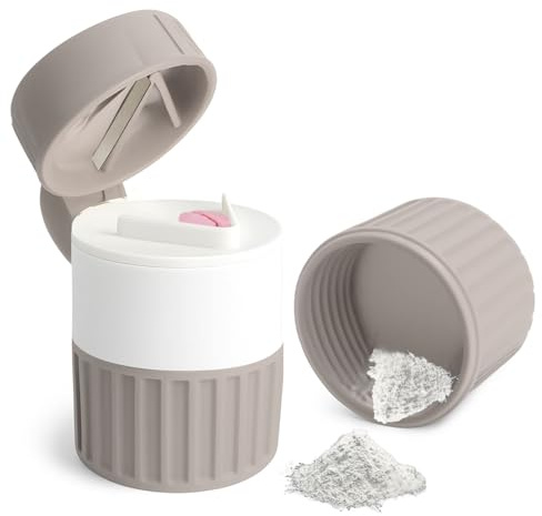 Tablettenmörser 4-in-1, Tablettenschneider mit Aufbewahrung, Tablettenzerkleinerer zum Tabletten zerkleinern, tragbarer Tablettenzerkleinerer für Zuhause & Reise (grau)