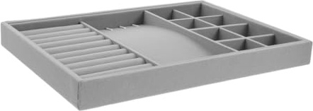 LRXIYODE Plateau De Rangement Pour Bijoux Gris Velours, Organisateur Tiroir, Boîte à Bagues Séparateurs, Présentoir à Boucles D’oreilles Et Bracelets, Grand Format Pour Coiffeuse