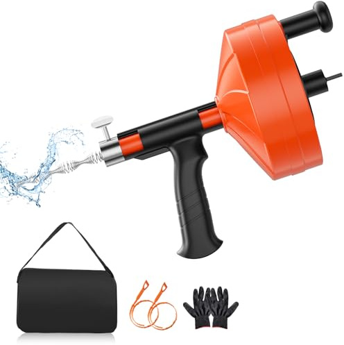 Drain Snake Auger 33 Feet, Plumbing Snake Drain Hair Clog Removal Tool, Heavy Duty Sink Unclogger Drains Cleaner Tool for Bathroom Kitchen Tub Shower Clog Remover with Gloves & Storage Bag