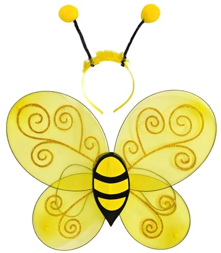 Jorzer Costume d'abeille pour Enfants, Ensemble de Costumes d'abeille Mignon Comprenant Une Aile Jaune et Un Bandeau 'antenne, Accessoires de Cosplay pour Enfants et Femmes Adultes, Costumes Cosplay