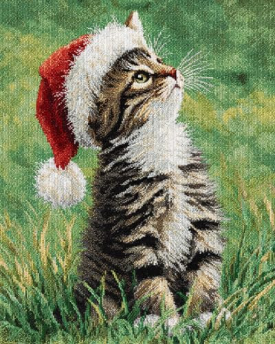AYAOYANGGO Tier Kreuzstich Set Der Kater Mit Hut Diy-Kreuzstich-Sets Für Erwachsene Mit Nadeln，Scheren-Einfädler，Vordruck Für Die Wanddekoration Zu Hause 11CT 30x40cm