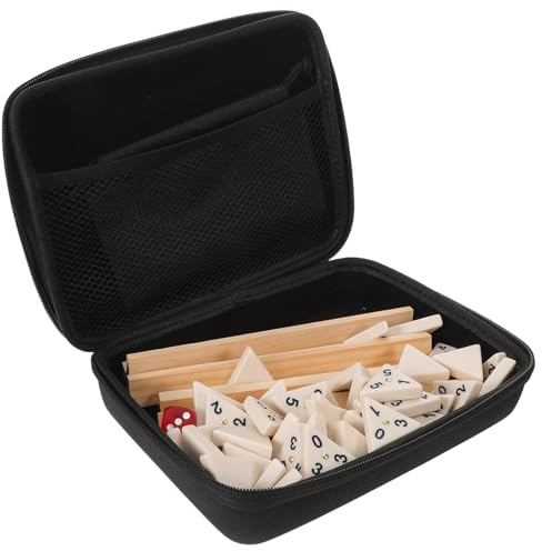 KOMBIUDA Triangular Domino Set Holz mit Haltern Stabiles Reise-Domino für Erwachsene und Familien Israelisches Mahjong Design Robustes Holz Komfortable Spielsteine Gesellschaftsspiel
