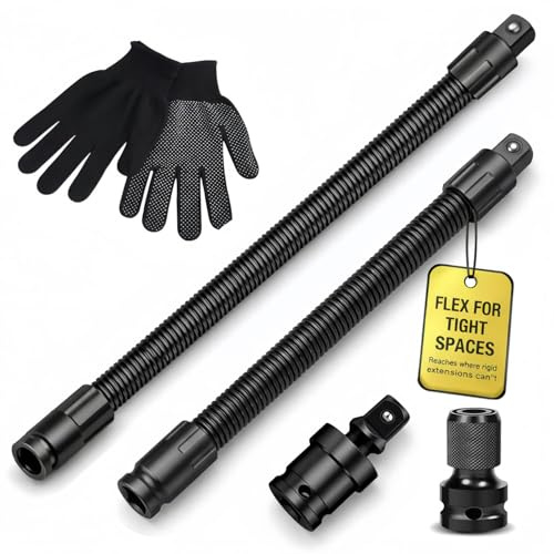 WANWEN Rallonge Flexible 1/2 pour Cliquet, Douille Dynamométrique, Clé électrique, Barre D'extension Flexible à 360° pour Espaces Restreints, Outil de Réparation Automobile Portatif (D*250+350mm)