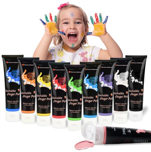 SilverChry 60ml*10Pcs Fingerfarben Kinder Ungiftig, Gouache Farben Set, Fingerfarben Set, Abwaschbare Fingerfarben fürKinder, Baby Fingerfarbe, Finger Paint Set, 10 Farben, für Kinder ab 3 Jahren