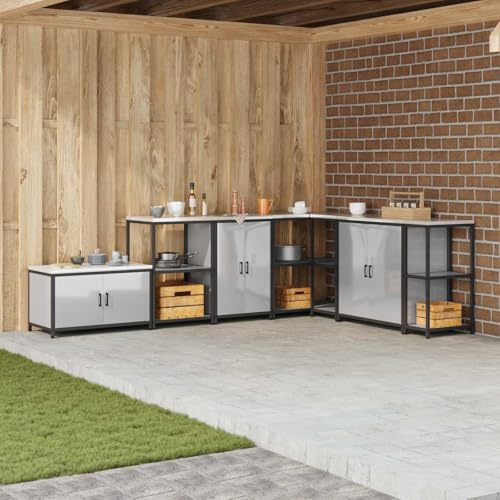 QUAHEAS Kitchen Storage with Shelf Silver Steel 60 x 50 x 92 cm Freestanding with 2 Doors and Lots of Storage Space for Kitchen, Dining Room, Pantry, Coffee Bar, Microwave