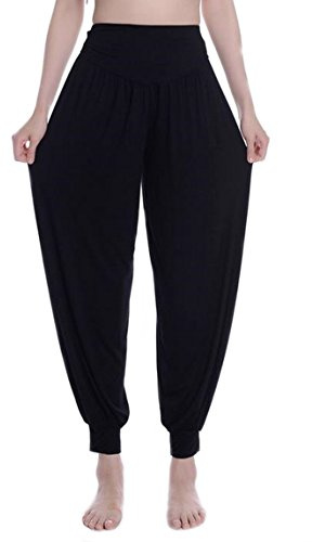 MESHIKAIER Woman Super Soft Harem Pants Modal Yoga Pants Elastic Pilates Pants Ideal for Workout Dance Jogging Sport (Size XL, Black)