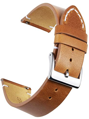 BINLUN Leder Uhrenarmband Schnellverschluss Lederarmband 12mm 14mm 16mm 18mm 20mm 22mm 24mm Uhrenband mit Edelstahl Silber Schnalle Smartwatch Ersatzarmband für Herren Damen