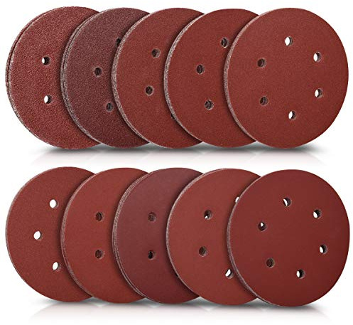 Navaris 100 st sandpapper - blandade P40, 60, 80, 100, 120 till 400 korn sandpapper för trä metallkrok och ögla för orbital sander 150 mm 150mm Brun