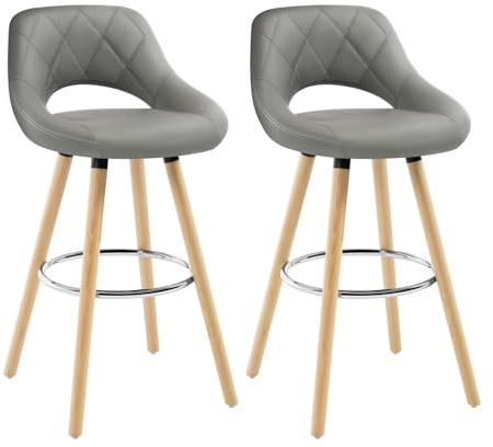 WOLTU Barhocker 2er Set, Barstuhl Küchenhocker Thekenhocker, Hocker mit Rückenlehne Fußstütze, aus Holz Kunstleder, für Bar Küche Theke Restaurant Café, Grau, BH111gr-2