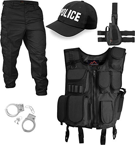 normani SWAT/SECURITY/POLICE Kostüm bestehend aus Weste, Hose, Pistolenholster, Handschellen und Basecap Schwarz/Police XL