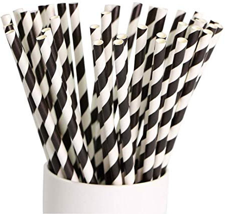 Shuiniba Biodegradable Striped Paper Straws,Paper Drinking Straws for Party, Events and Crafts,Baby Shower Decorations 7.75 Inches, Black White Striped - 100 Packs