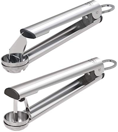 Dr. Oetker Entkerner Set Profi, Kirschentkerner und Pflaumenentkerner aus Edelstahl, Kirschentsteiner und Pflaumenentsteiner mit Verschlussmechanismus (Farbe: Silber), Menge: 1 x 2 Stück