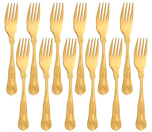 Buyer Star 12-teiliges Fischgabel-Set, Gold Edelstahl Gabeln Besteck für Fische, Spiegelpoliert-17,5 cm