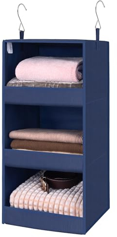 GRANNY SAYS Kleiderschrank Organizer Hängend, hänge Organizer mit 3 Fächern, 1 Stück Hängeaufbewahrung Schrank, Marineblau Kleiderschrank Hängeregal, Faltbare hänge Regal Stoff, Hanging Organiser