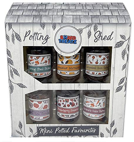 Jam Preserves Gift Box Chutney Selection Gift Box Potting Shed 6 Jar Gift Set Containing 6 x Resealable Assorted Jars Tea Time Gift Box Boxed Treatz