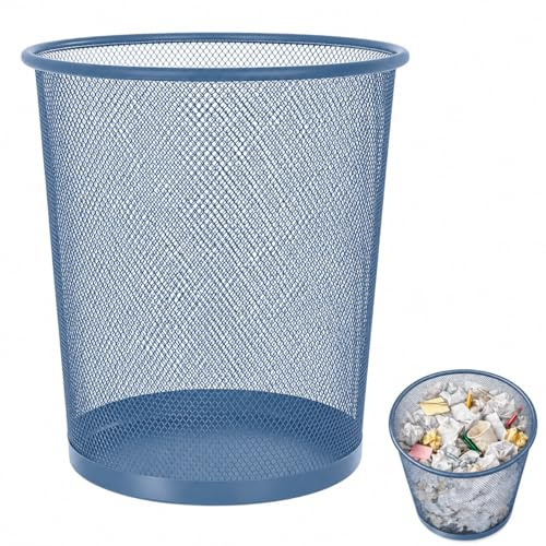 CABLEPELADO Papelera de Malla Metálica 12 Litros Azul, Papelera de Oficina, Dormitorio, Baño y Escritorio, Diseño Rejilla Metálica Resistente, Ø 23,5 cm x 26,5 cm