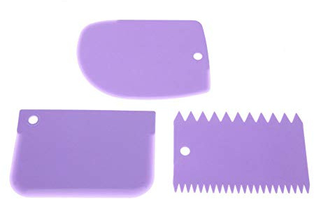 Lot de 3 grattoirs à gâteau en plastique - Spatule pour pâte à pâtisserie, pâte à sucre, crème - Grattoir à gâteau, peigne à glaçage, décoration de gâteaux - Violet
