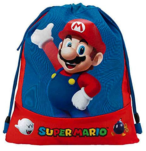 SUPER MARIO - Sacca Coulisse Ufficiale Super Mario, Compatta e Versatile, Ideale per Palestra, Scuola, Viaggi, Portamerenda, Idea Regalo Bambini e Ragazzi, 35x42x2 cm, Rossa e Blu